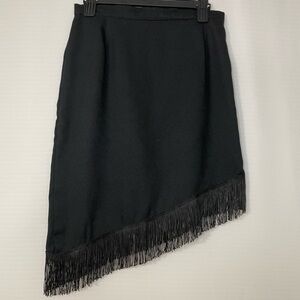 Elegant Black Asymmetrical Fringe Skirt